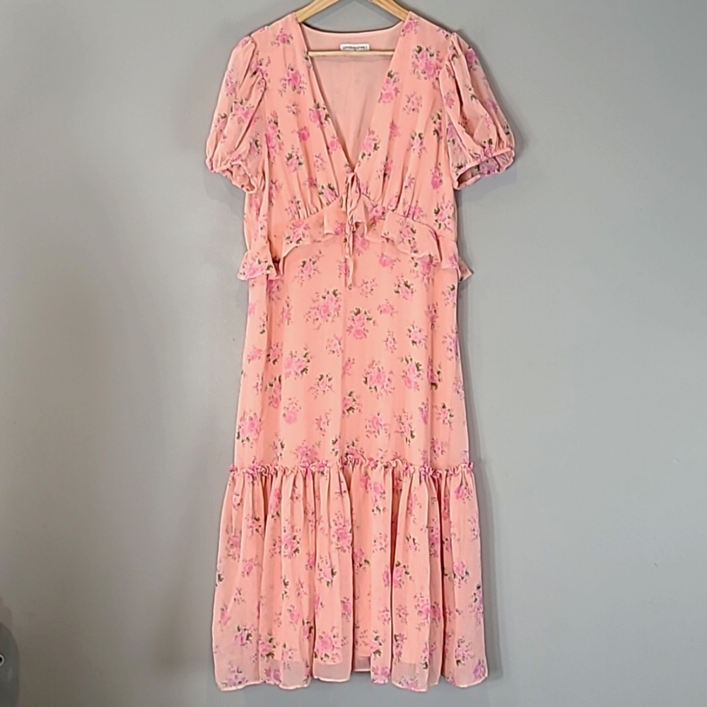LOVE SHACK FANCY for Target Tiered Dress Dainty Floral Pink 16